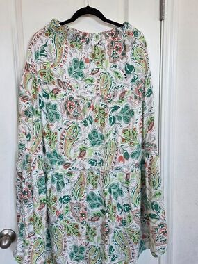 Tiered Maxi Skirt in White with Green & Coral Paisley Print